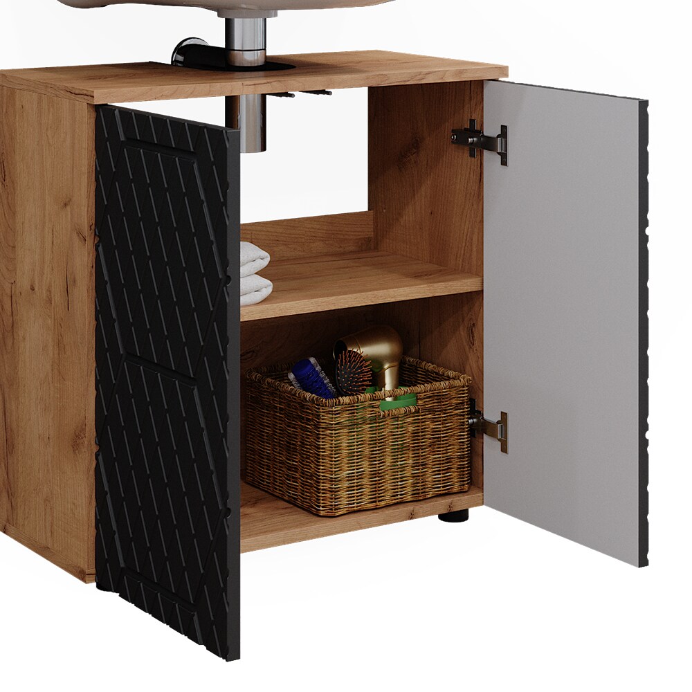 Vicco Badmöbel-Set Irma Eiche Anthrazit 4-teilig Hochschrank Midischrank 95 cm