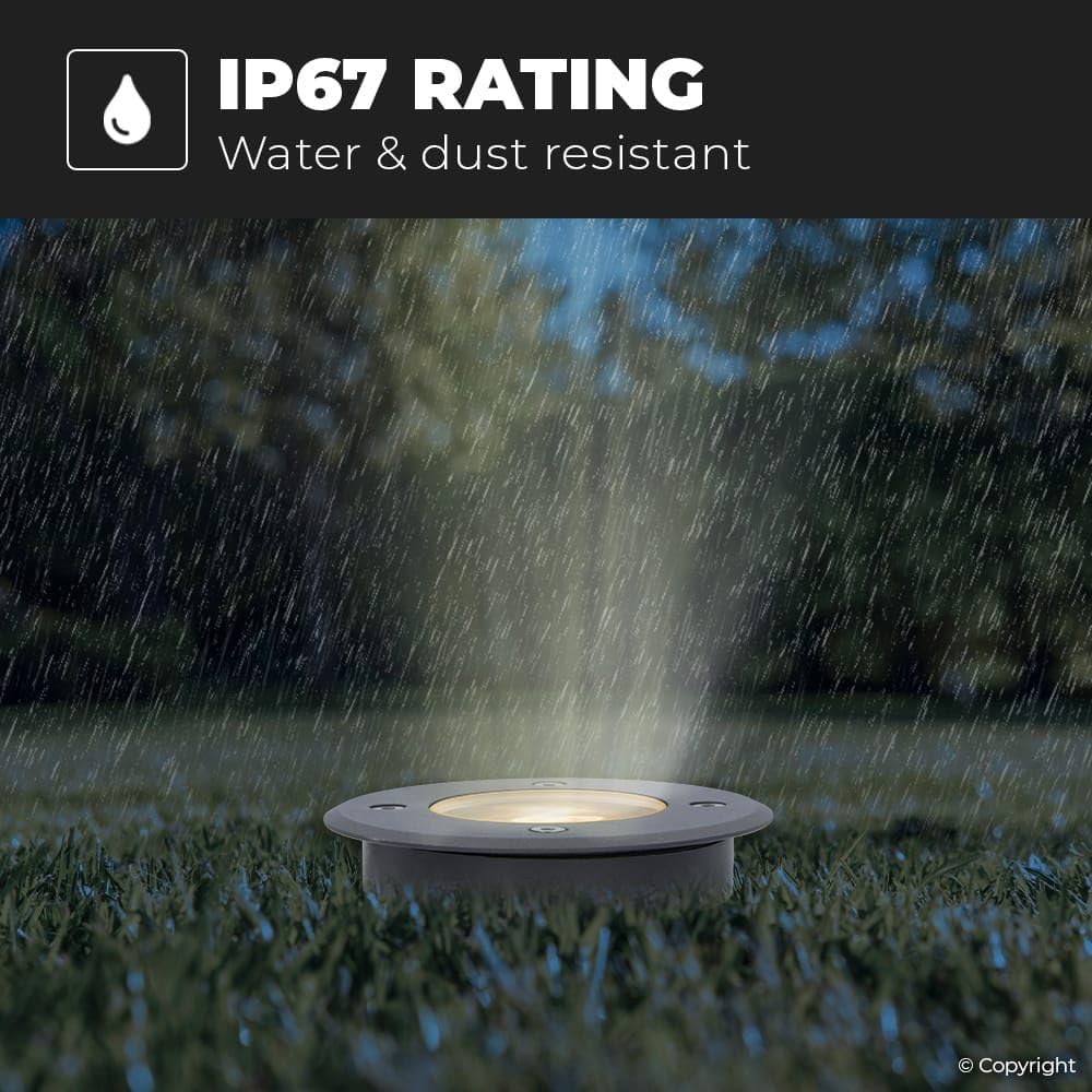 HOFTRONIC - 9er Set Maisy LED Bodeneinbaustrahler Außen Schwarz - IP67 Wasserdicht - GU10 (wechselbar) 230V - Befahrbar & Kratzfest - Bodenstrahler für Bäume, Terrasse, Decking & Pflastersteine