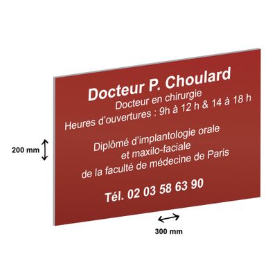 Plaque professionnelle en aluminium anodisé - personnalisée avec votre texte - 300 x 200 mm - Epaisseur 1 mm - rouge - adhésivée prête à poser