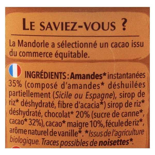 La Mandorle Bebida Instantânea em Pó Leite de Amêndoa Chocolate Orgânico 400g