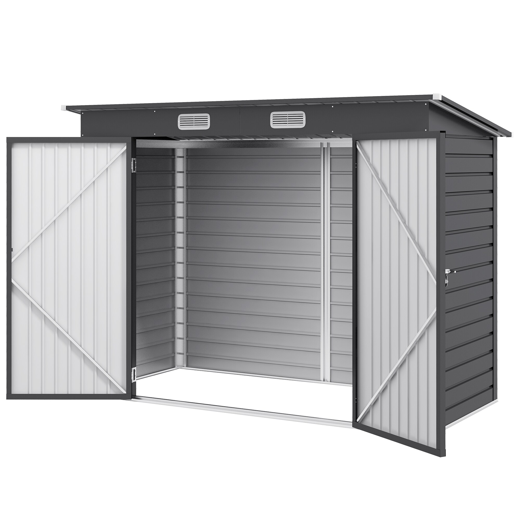Outsunny Geräteschuppen mit Schloss grau 249L x 121B x 166/183H cm