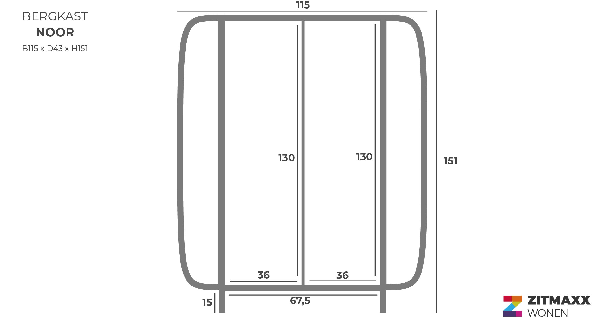 Bergkast Noor B115 x D43 x H151 cm