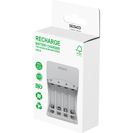 Deltaco batterioplader til 4 AA/AAA genopladelige batterier