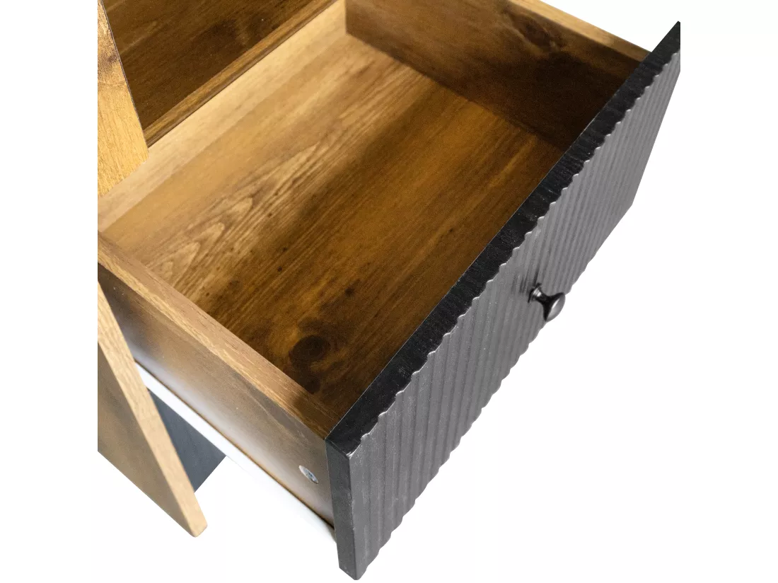 Buffet 180 cm - avec LED et porte vitrée - 2 tiroirs - Naturel + Noir