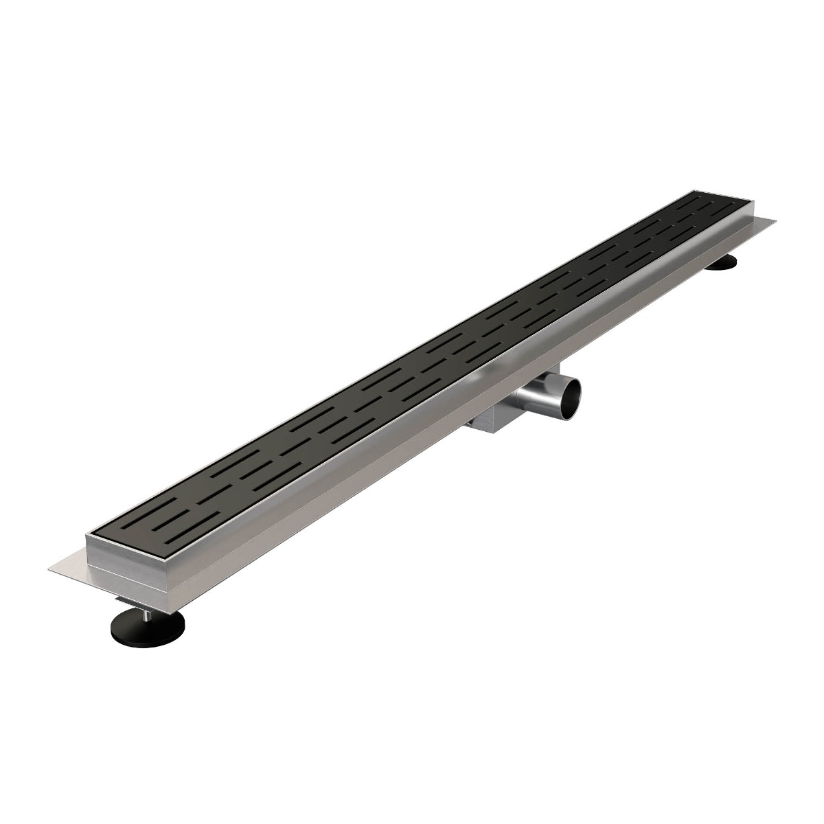 Brauer douchegoot 90x7cm met standaard rooster en flens zwart mat