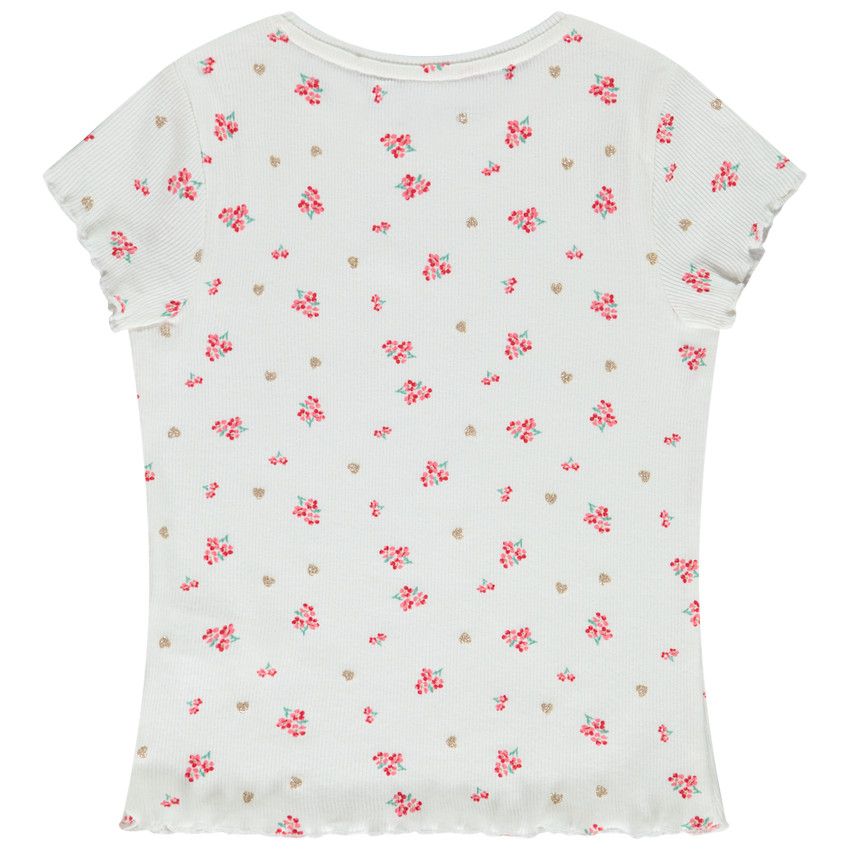 T-shirt manches courtes en rib imprimé fantaisie pour fille - Ecru