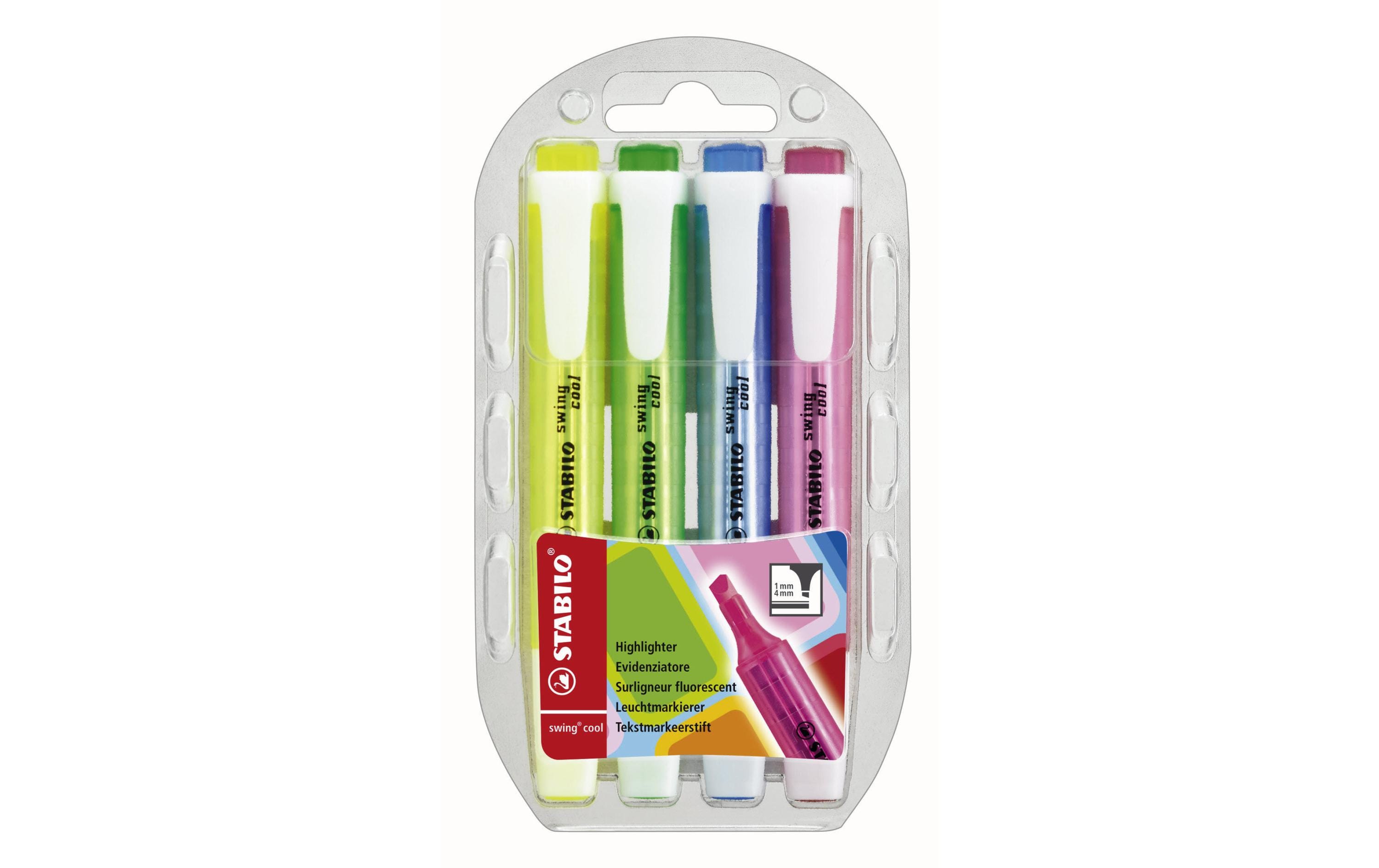 Textmarker Swing Cool 4 Stück4 Leuchtmarkierer in praktischer Tasche mit Clip-Verschluss