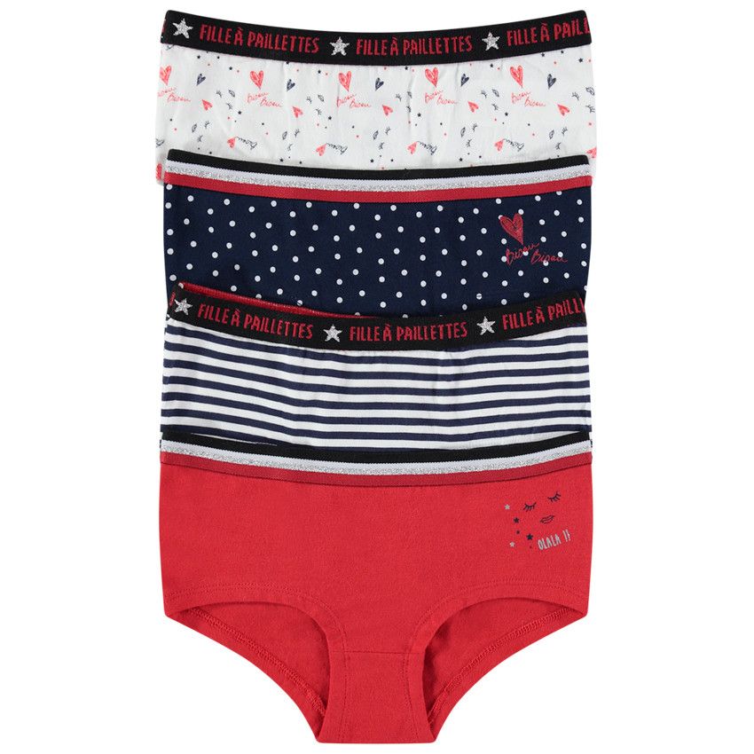 Lot de 4 shorties en coton à imprimés variés - Bleu marine