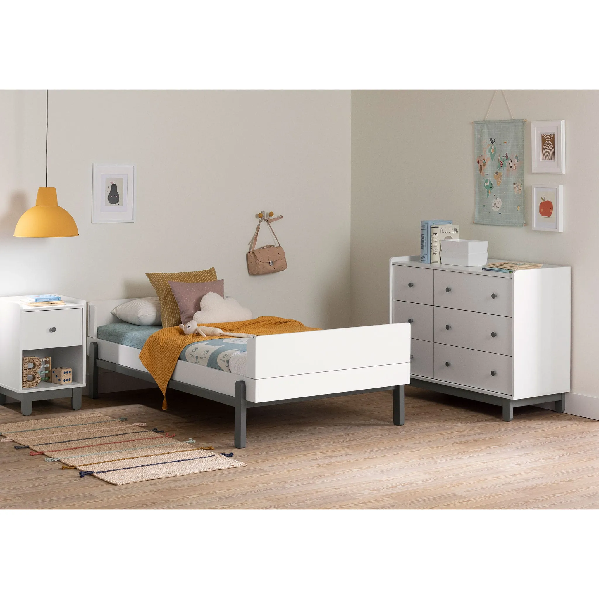 South Shore Table de Nuit - Bebble Gris clair et Blanc