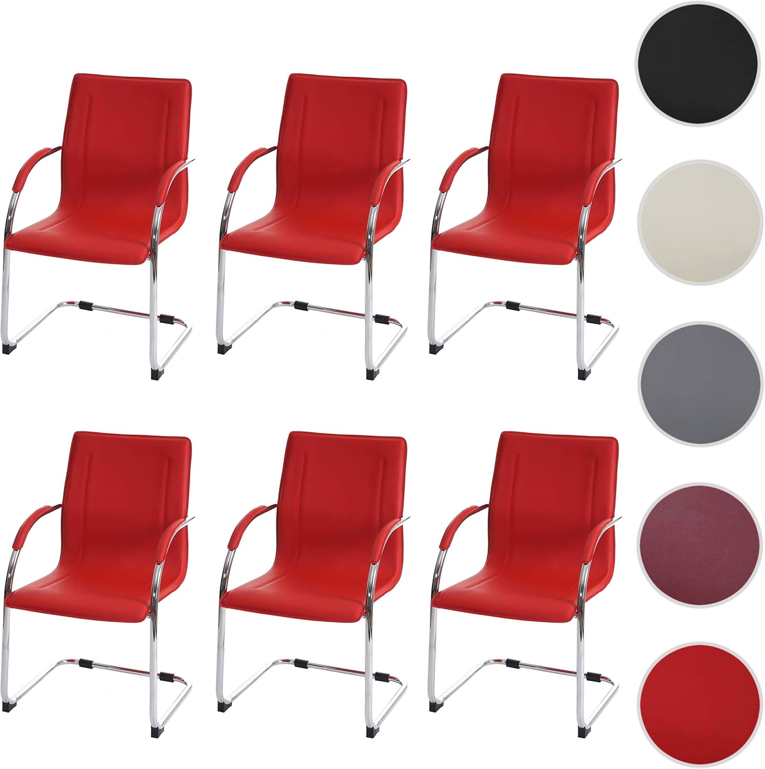 Mendler 6er-Set Esszimmerstuhl Samara, Freischwinger Küchenstuhl Lehnstuhl Stuhl, Stahl - rot