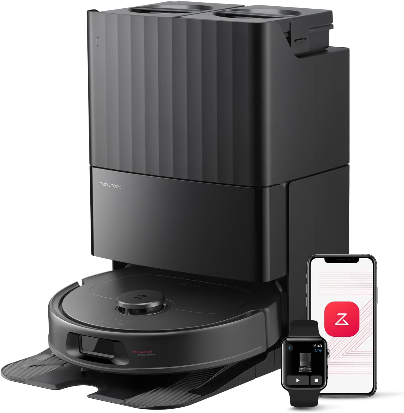 roborock QV 35S Saugroboter mit Wischfunktion, 10.000 Pa HyperForce Saugkraft, Anti-Tangle-Bürsten, Anhebbare Schleudermopps, Intelligente Hindernisvermeidung, Multifunktions-Dockingstation (Schwarz)