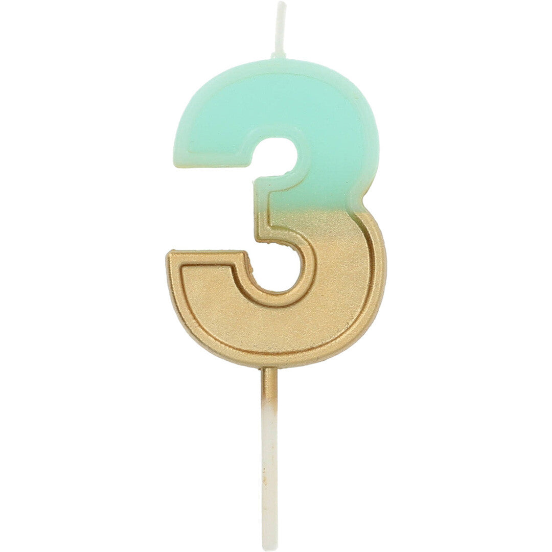 Verjaardagskaars lichtblauw goud - 3 jaar