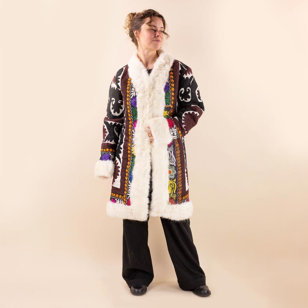 Afghan coat Zahir zwart bruin suzani
