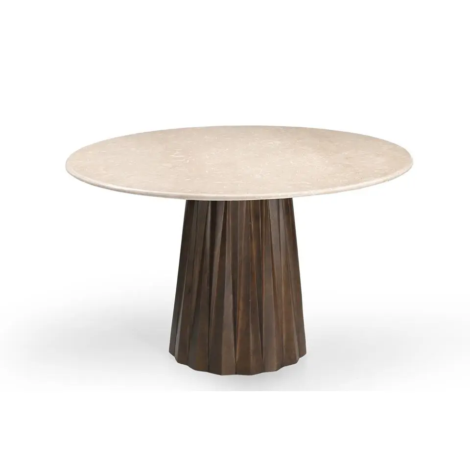 Eettafel Rond Ø150cm - Donkerbruin Marmer/Mangohout - Faiza
