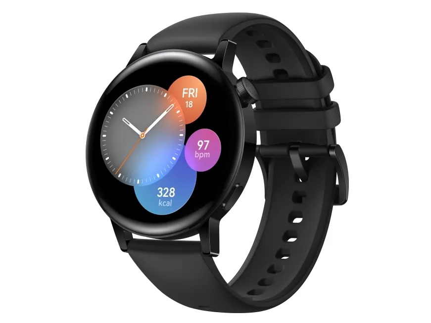 [OUTLET] - Huawei Watch GT 3 - Active Edition - 42 mm - sort rustfrit stål - smart ur med rem - fluoroelastomer - sort - håndledsstørrelse: 130-190 mm - display 1.32