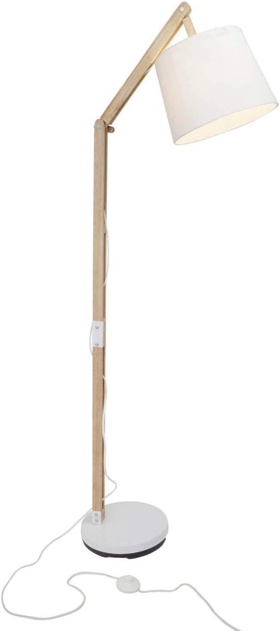 Brilliant Lampe Carlyn Standleuchte 1flg holz hell/weiß | 1x A60, E27, geeignet für Normallampen (nicht enthalten) | Mit Fußschalter