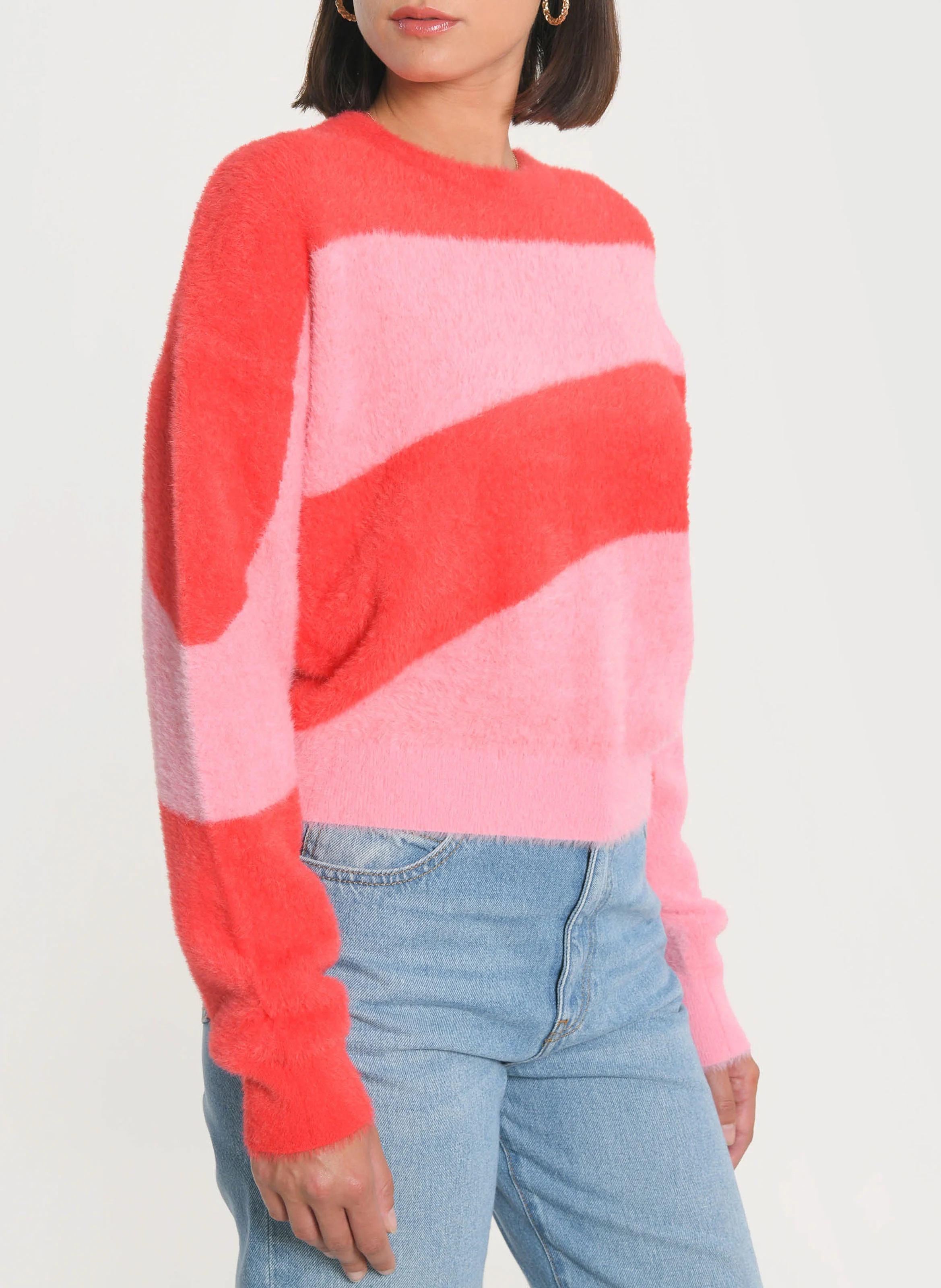 MYLO - Pull col rond à rayures | Rose