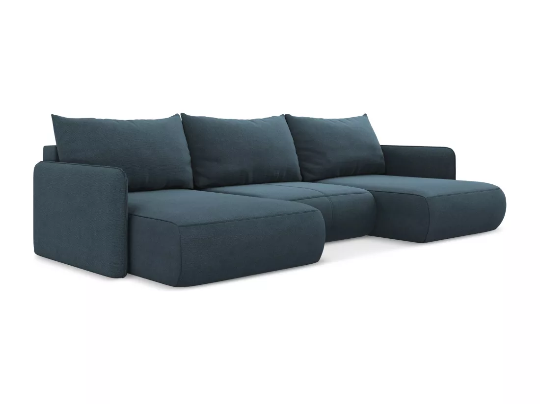 Canapé d'angle panoramique convertible en tissu texturé - jeans - NANEA