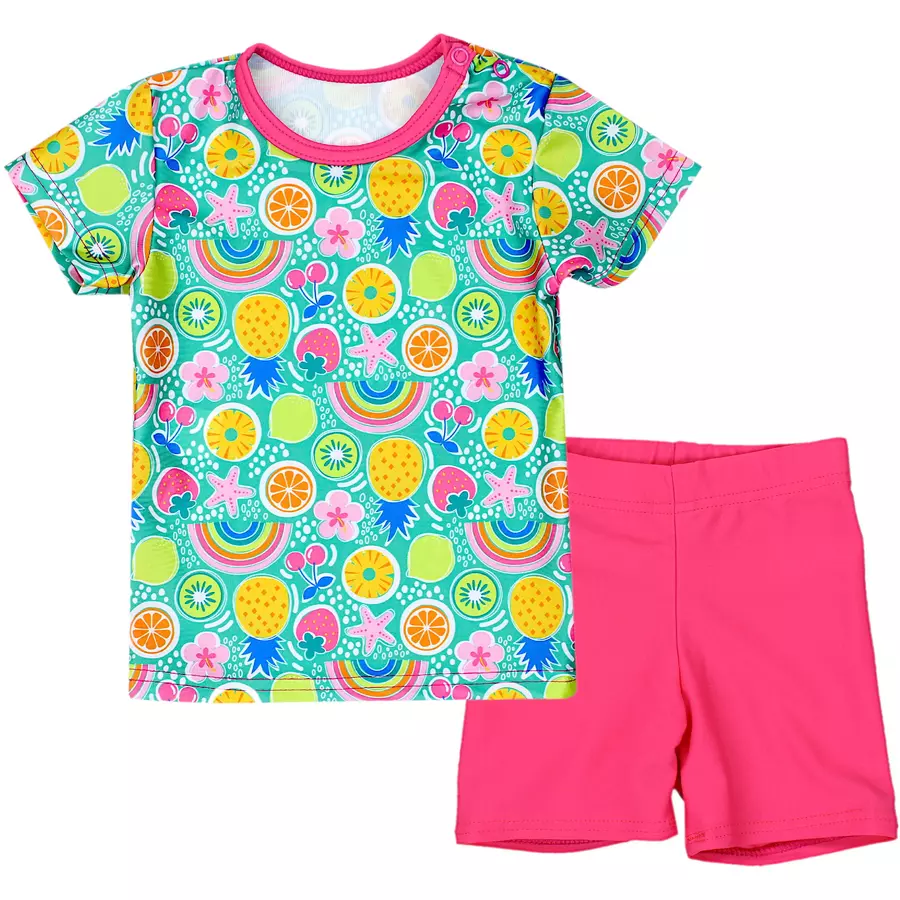 Aquarti Baby Mädchen Zweiteiler Badeanzug Bade-Set Bade T-Shirt Badehose rosagelb