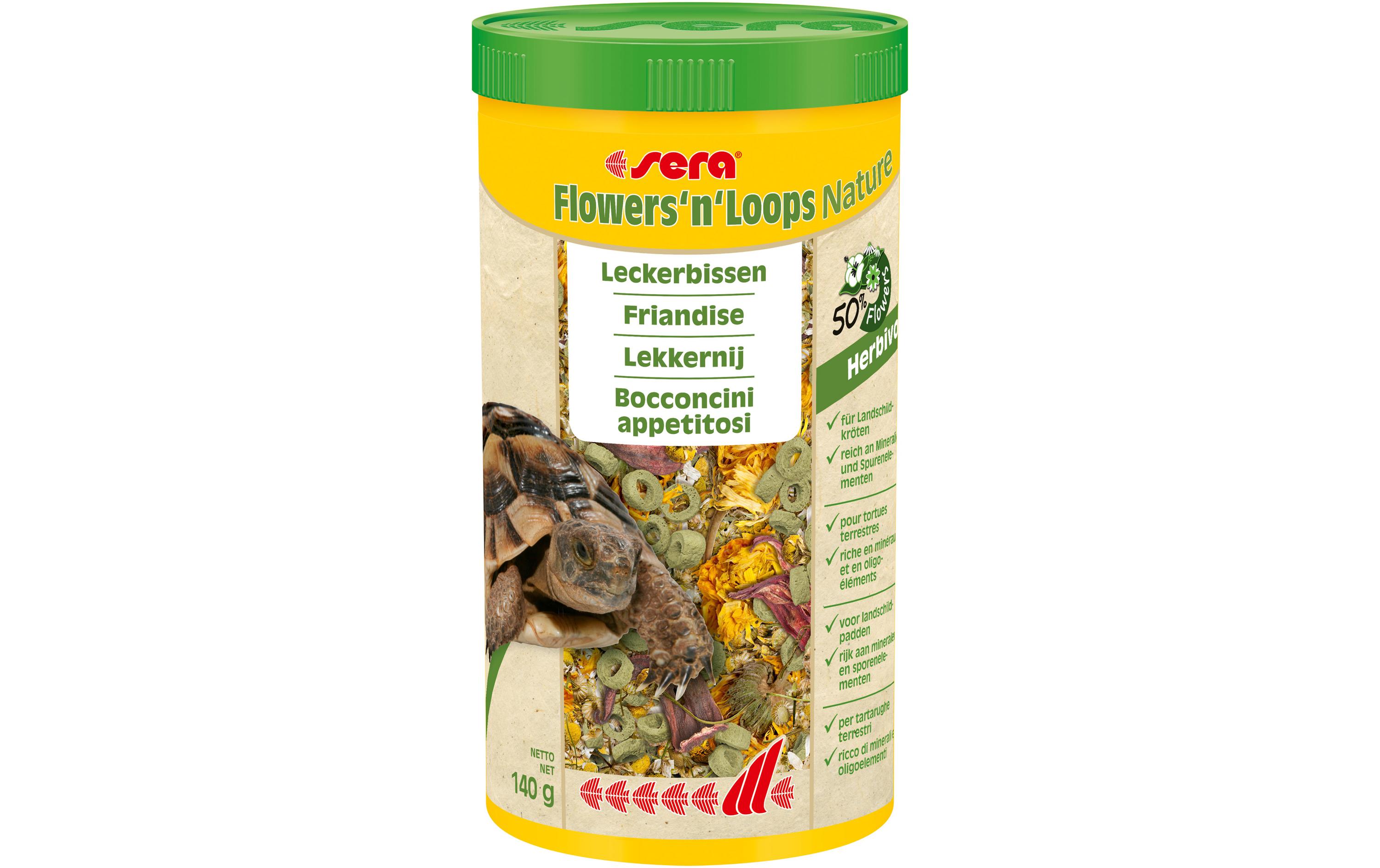 Leckerbissen Flowers'n'Loops Nature, 1000 ml, 140gMischfuttermittel für alle Landschildkröten, herbivore Reptilien