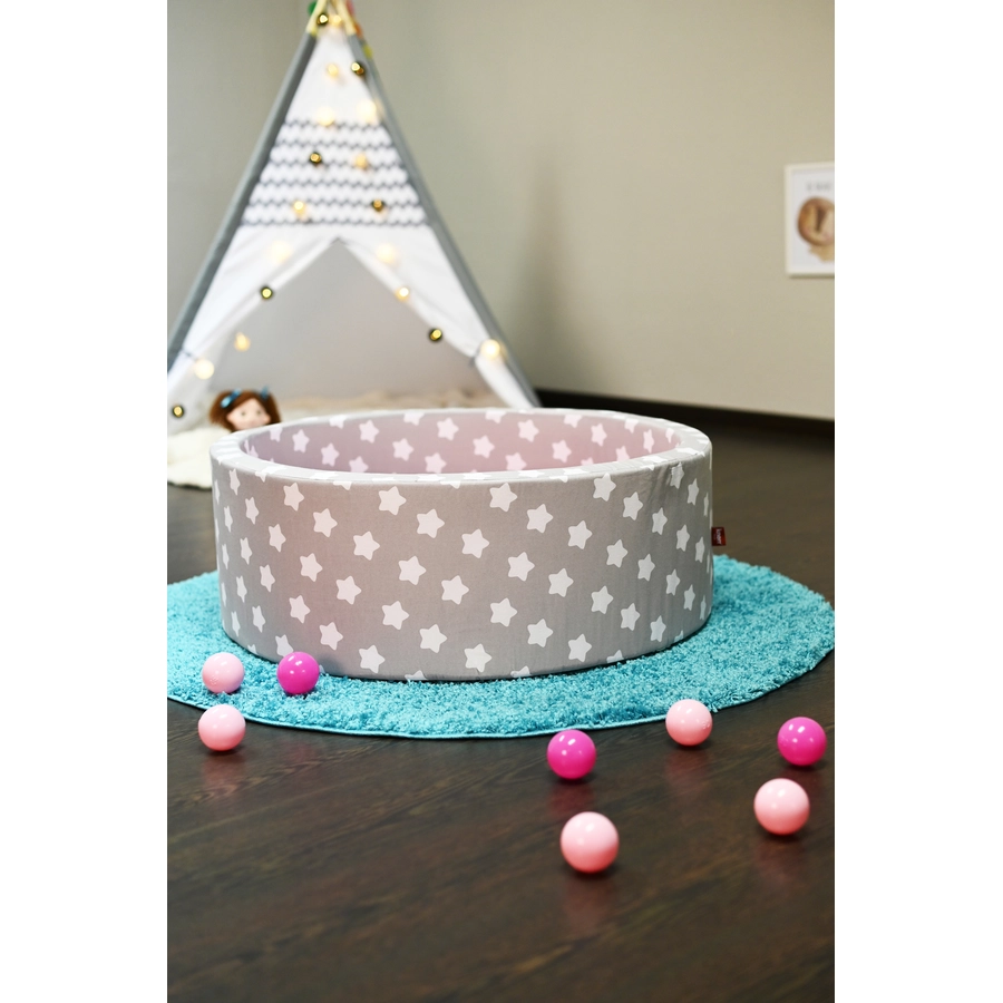 knorr toys® Bällebad soft - Grey white stars - 300 balls soft pink grau