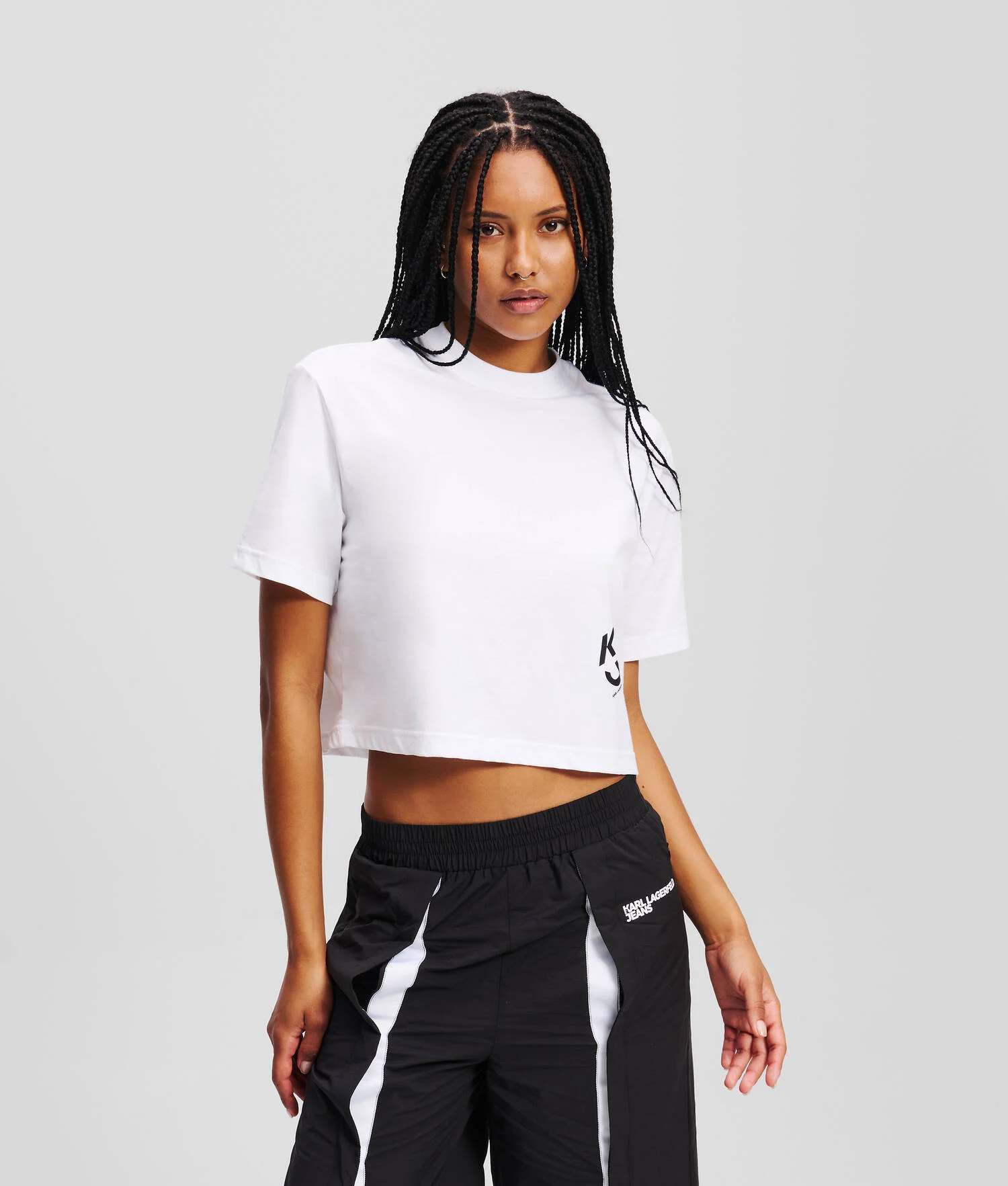 T-SHIRT CROPPED KLJ MONOGRAM - Blanc