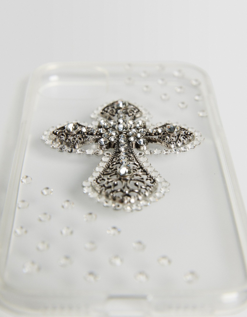 Capa para iPhone com cruz de strass