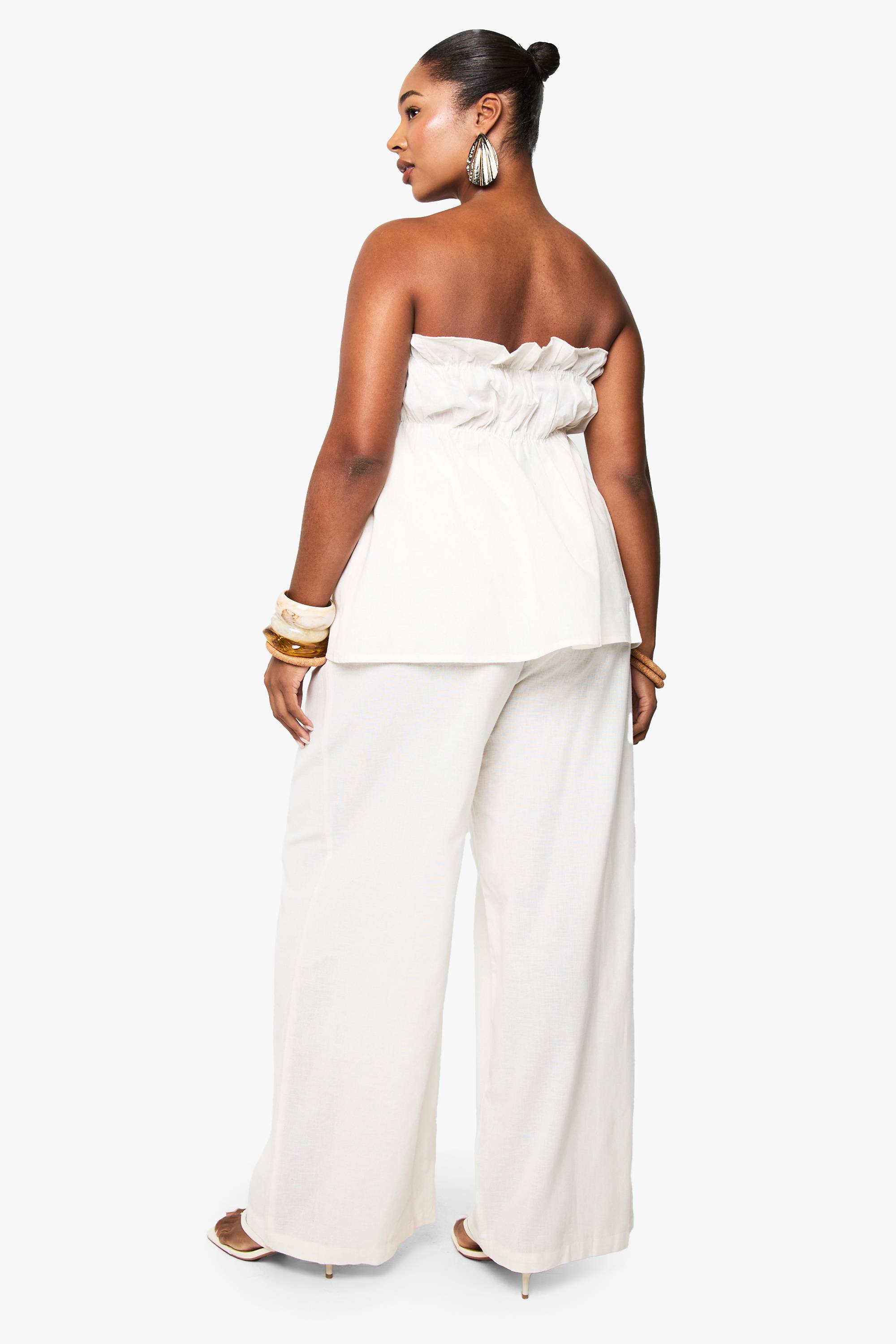 boohoo Coordonné grande taille en effet lin avec bandeau long et pantalon à jambe large