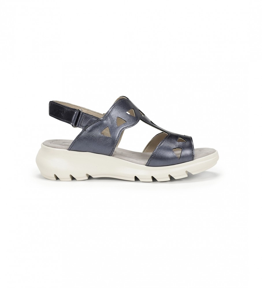 Sandálias Fluchos Lua em couro azul-marinho - Salto plataforma de 5 cm -
