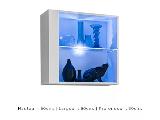 Vitrine carrée suspendue – Blanc – Collection SWITCH – Porte vitrée et LED inclus – Design moderne