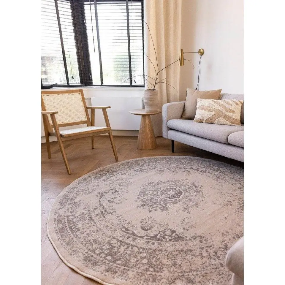 Interieur05 rond vloerkleed Keshan zand/beige - 120 x 120 cm