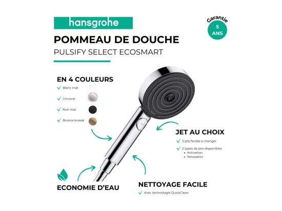 HANSGROHE Douchette à main 105 3jet Activation EcoSmart 9l/min chromé Pulsify Select