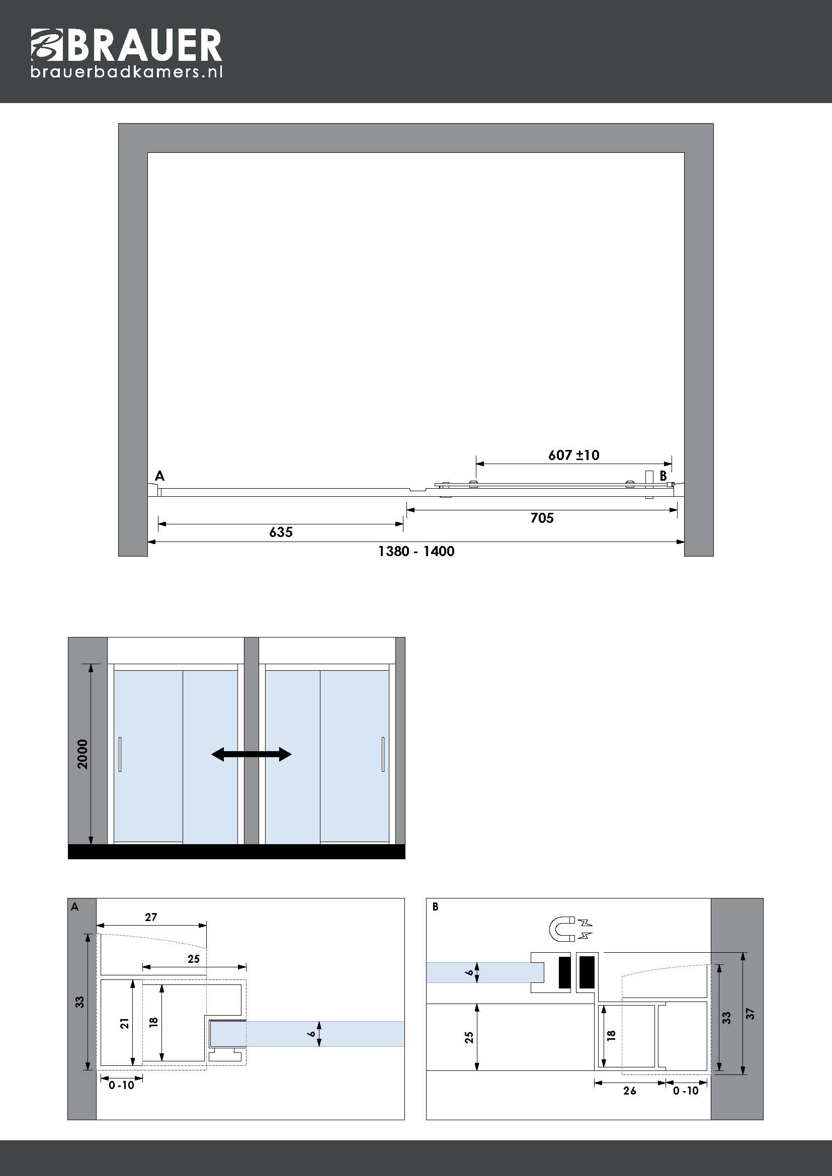 Brauer Season nisdeur met schuifdeur 140cm gunmetal