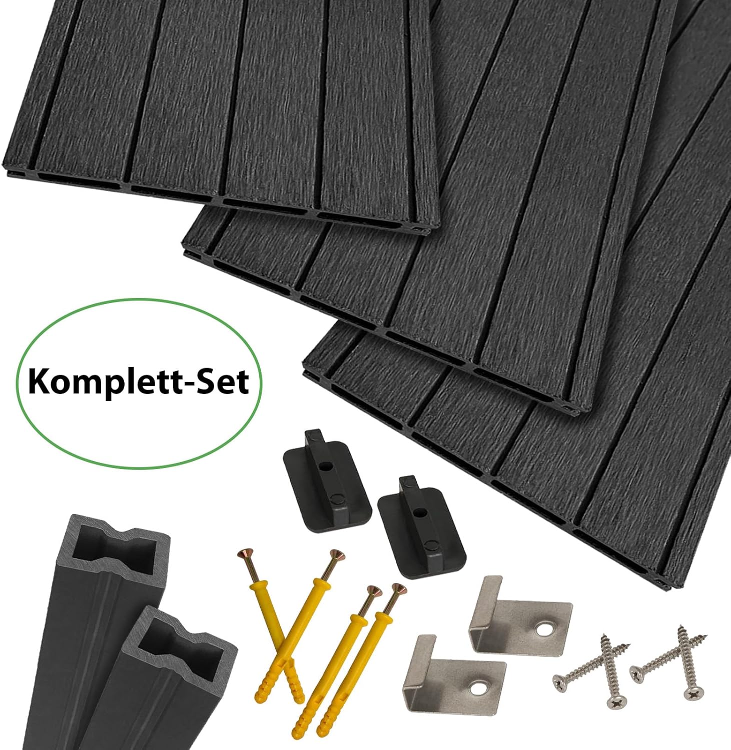 Montafox WPC Terrassendielen Dielen Komplettset Hohlkammerdiele Komplettbausatz Unterkonstruktion Clips, Größe (Fläche):12 m² 2.2m, Farbe:Anthrazit