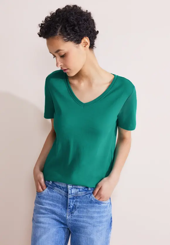 Basic V-Neck Shirt - intense aqua