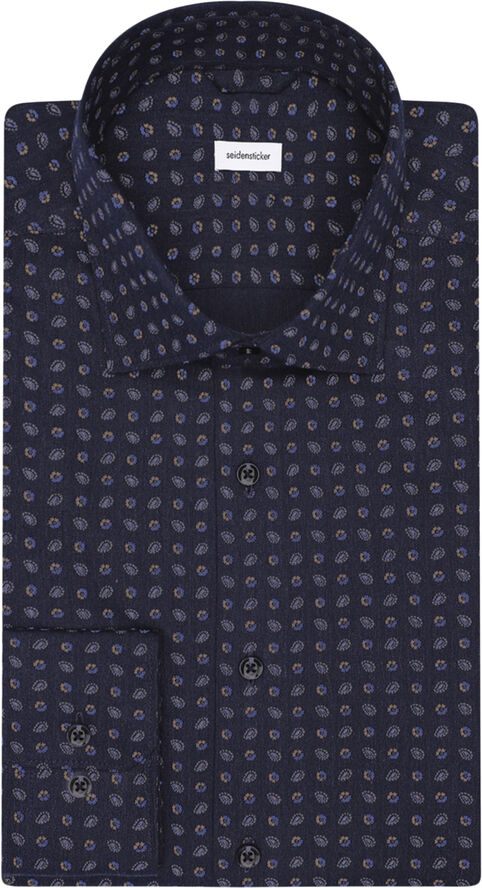 Seidensticker Flannel shirt Regular Long sleeve Kent-Collar Print Blue