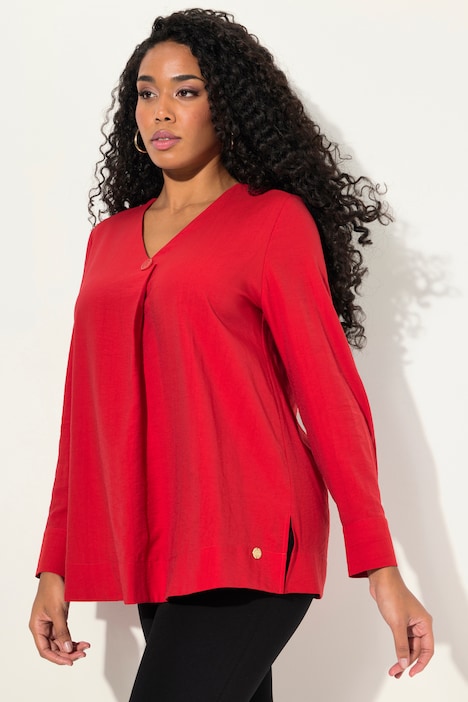 Bluse, Struktur, Zierknopfe, V-Ausschnitt, Langarm