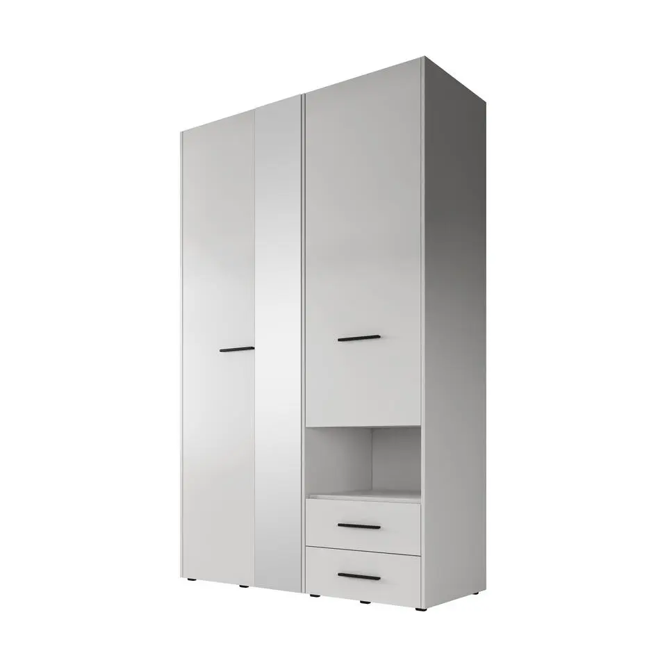 Meubella - Kledingkast Laura - Wit - 128 cm - Met spiegel
