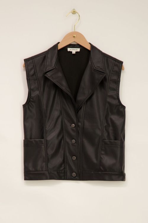Zwarte leatherlook gilet oversized