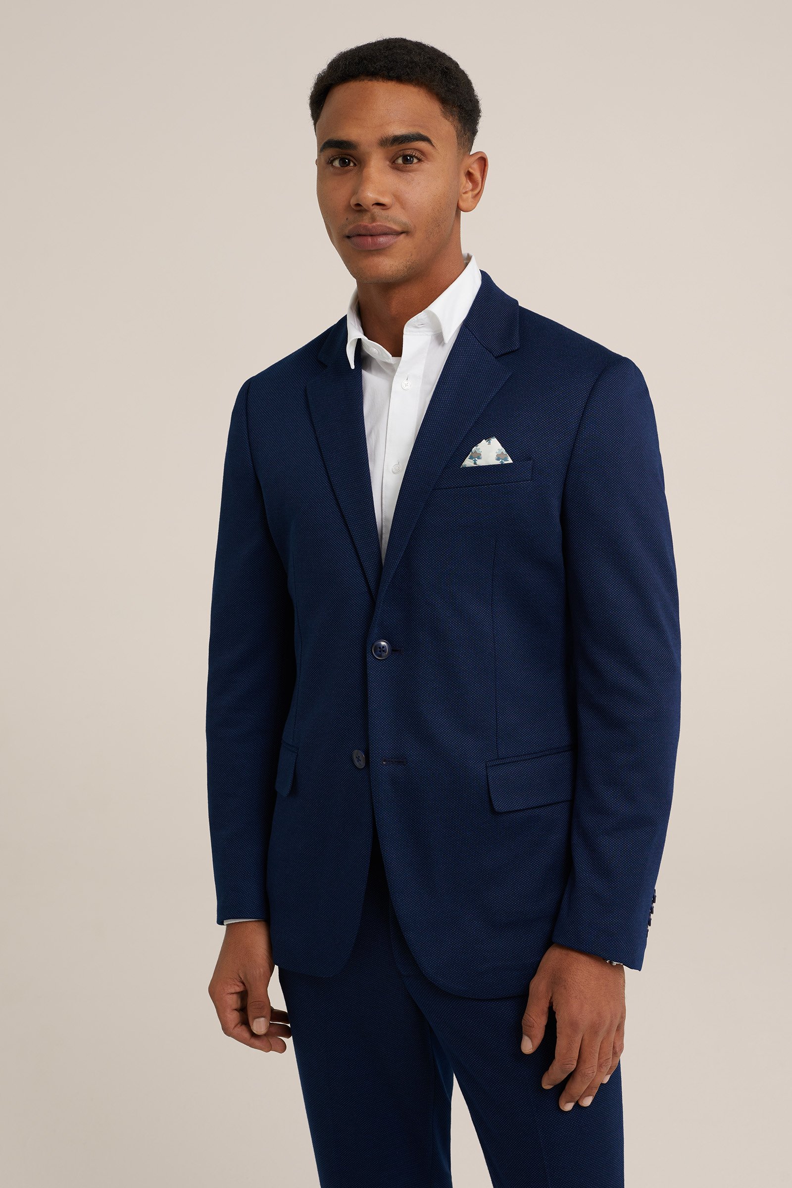 slim fit blazer met dessin WE Fashion Donkerblauw