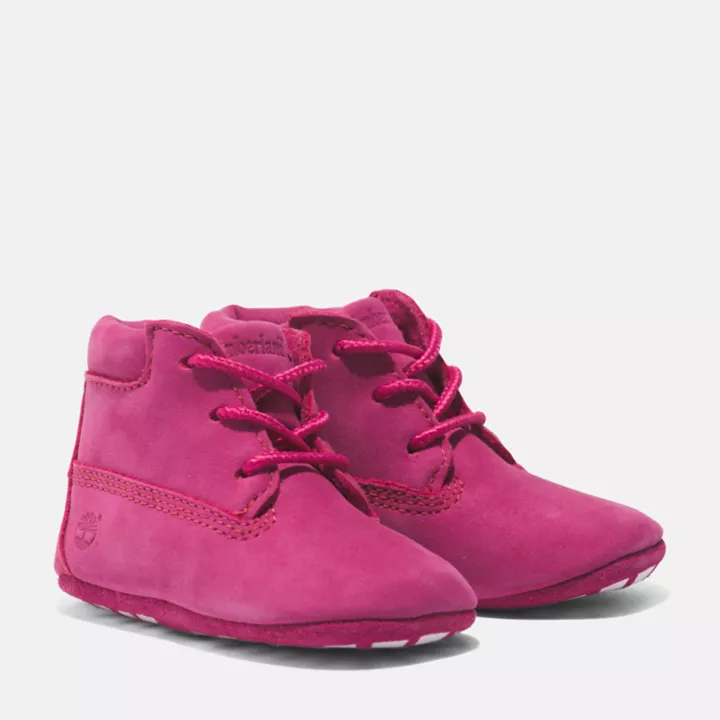 Sapatinho de Berço: Conjunto de Sapatinho e Chapéu em Rosa Escuro