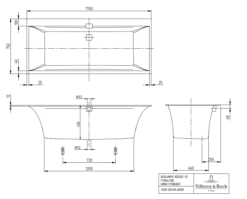 Villeroy & Boch Squaro Edge inbouw ligbad 170x75cm wit