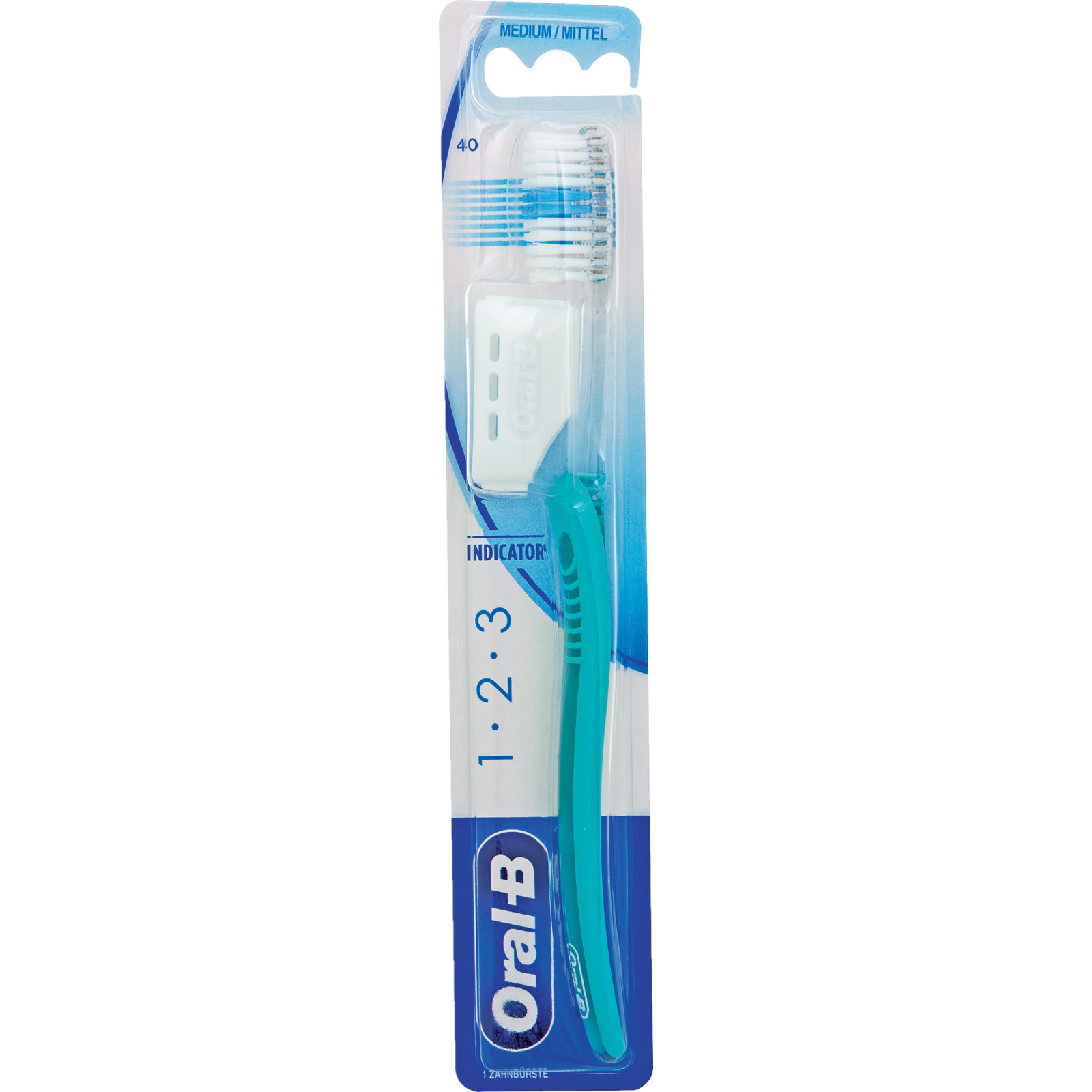 Oral-B Zahnbürste 1.2.3 Mittel mit Schutzkappe, assortiert