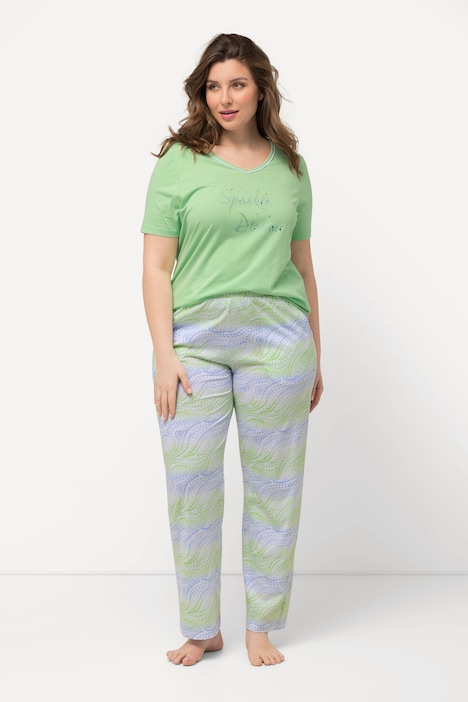Pyjama, Wellenmuster, V-Ausschnitt, Halbarm