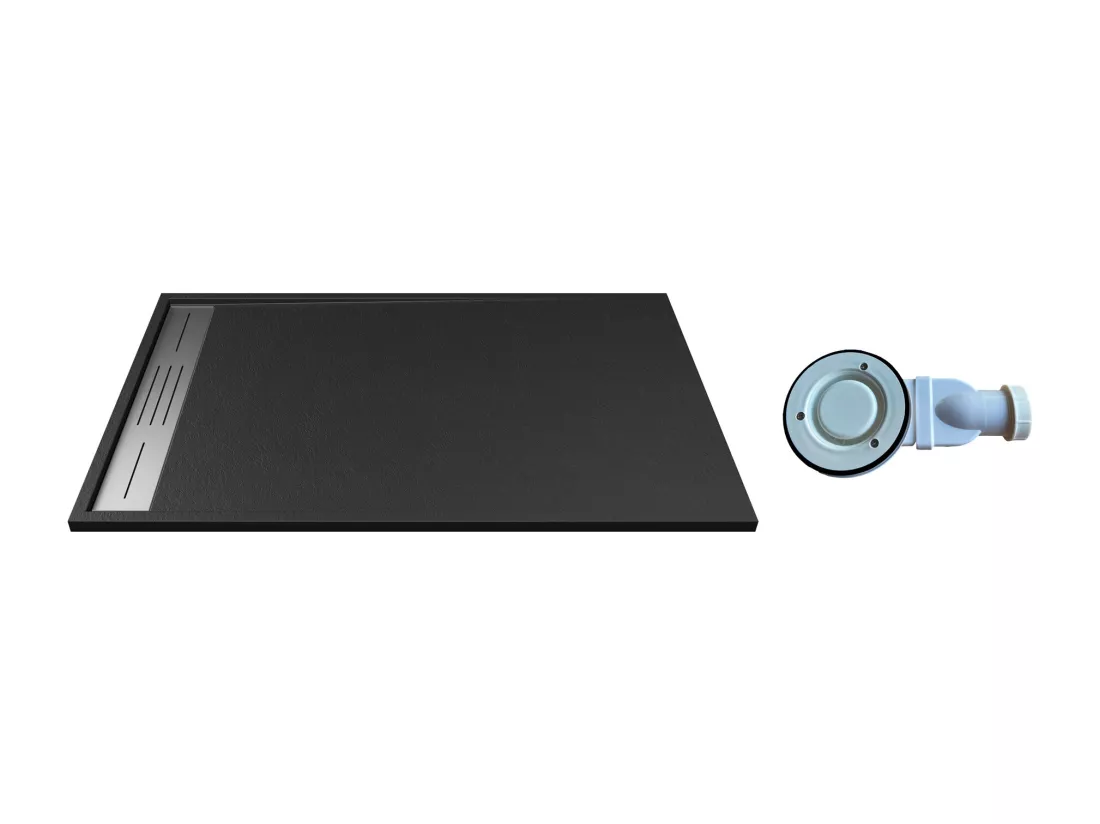 Receveur extra-plat à poser ou à encastrer découpable en résine SMC avec siphon - Noir - 120 x 90 cm - LYROSA