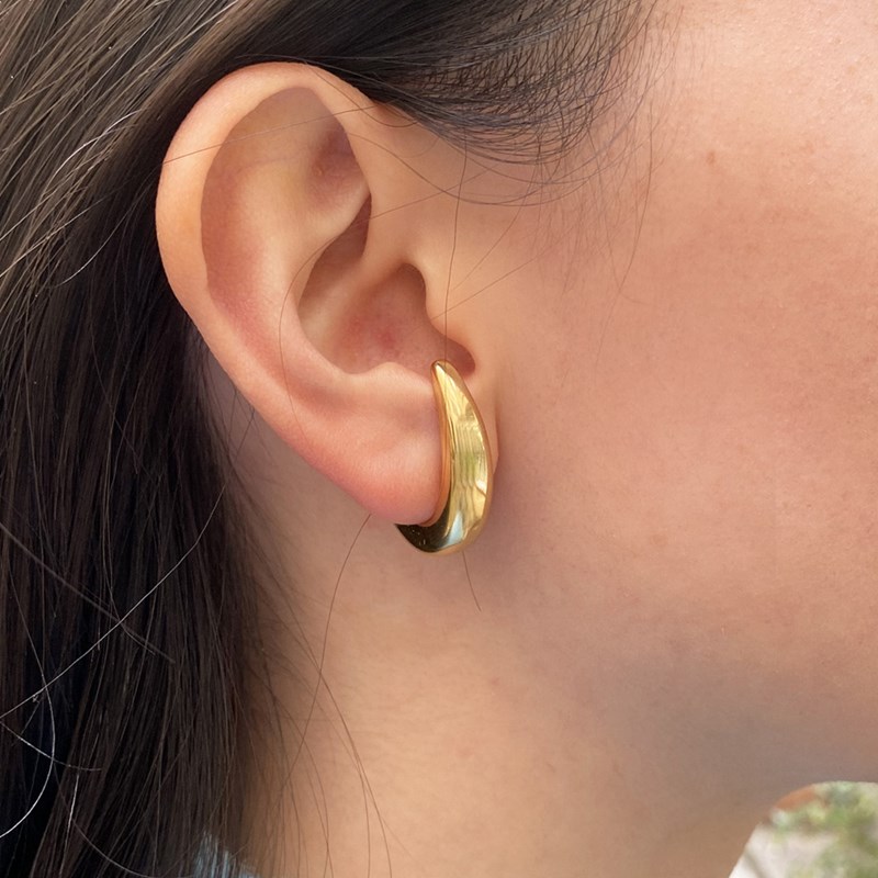 Boucles d'oreilles en acier argenté effet manchette de lobe en forme de lune lisse