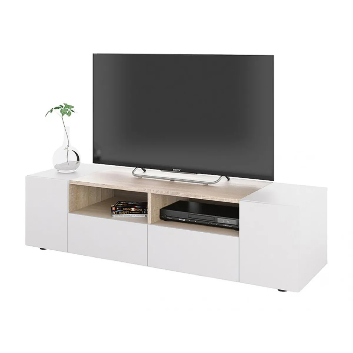 PEGANE Meuble TV - Blanc/Chêne