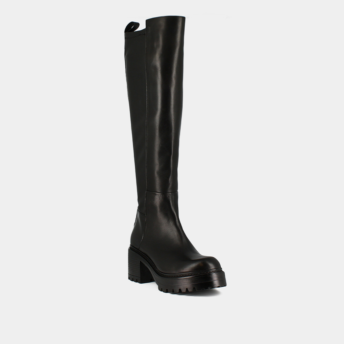 Bottes à semelles crantées  en cuir et stretch noir