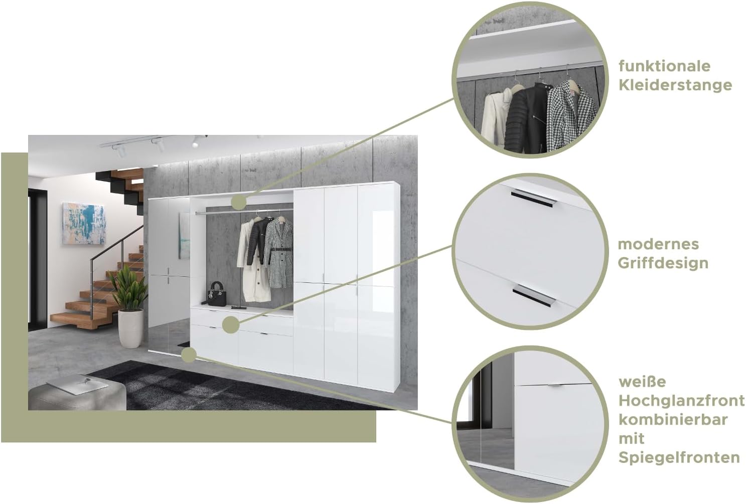 Kommode weiß Hochglanz viel Stauraum 6 Fächer Flurschrank Diele Flur 61 x 99 cm SystemX