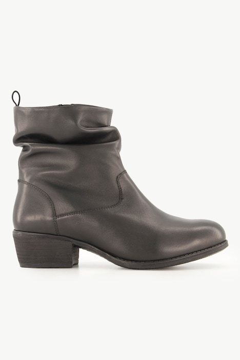 Leder-Stiefeletten, Raffung, Weite H